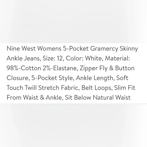 Nine West Gramercy Skinny Ankle Soft Twill Jeans - Picture 2 of 16